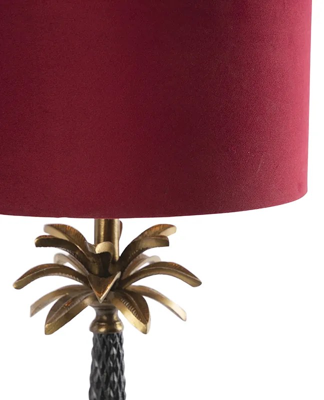 Lampada da tavolo Art Déco in bronzo con paralume in velluto rosso 35 cm - Areka