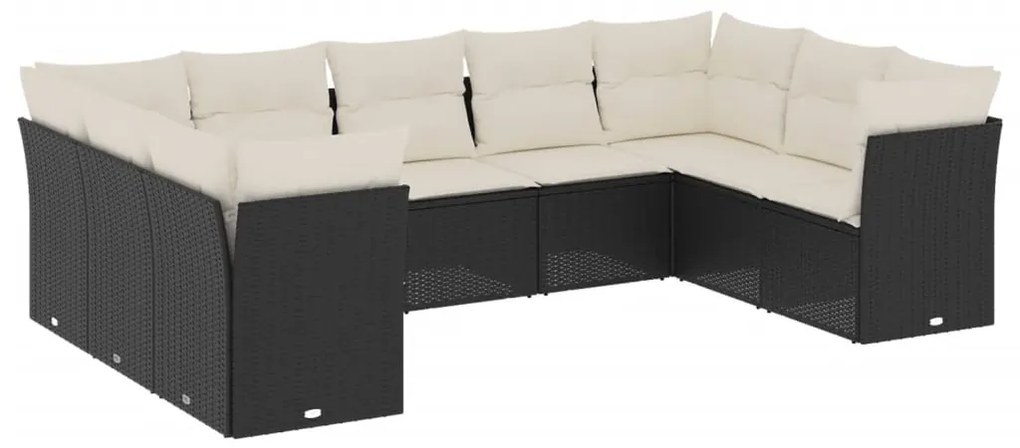 Set Divani da Giardino 9 pz con Cuscini Nero in Polyrattan