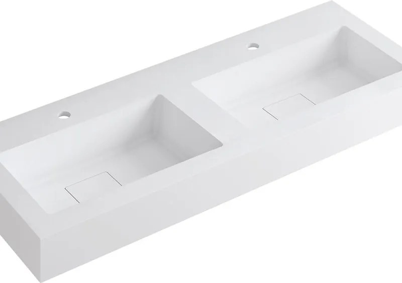 Lavabo a incasso rettangolare doppia vasca L 120.5 x H 15 x P 46 cm in resina bianco lucido