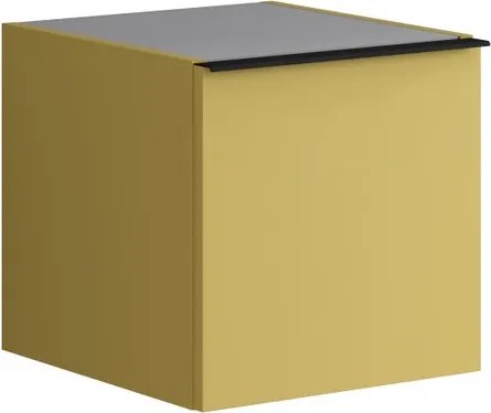 Base laterale Pixel con anta Plain laccato opaco giallo sole e maniglia alluminio nero opaco L.40 H.40 P.45,5 cm.