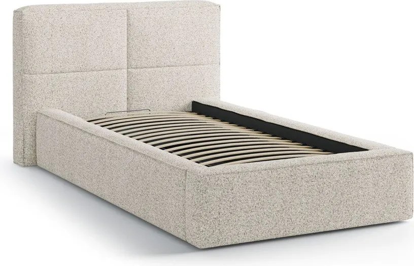 Letto singolo imbottito beige con contenitore con rete inclusa 90x200 cm Darren – Micadoni