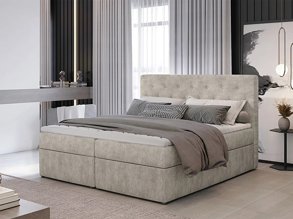 Letto matrimoniale boxspring Consuelo - 180 x 200 cm , Tessuto grigio perla