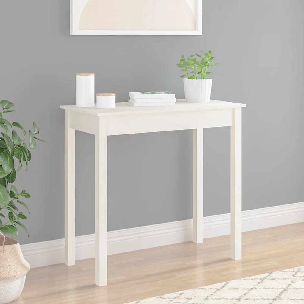 Tavolo Consolle Bianco 80x40x75 Cm İn Legno Massello Di Pino /