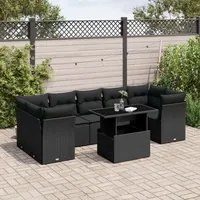 Set Divani da Giardino con Cuscini 8 pz Nero in Polyrattan 3266395