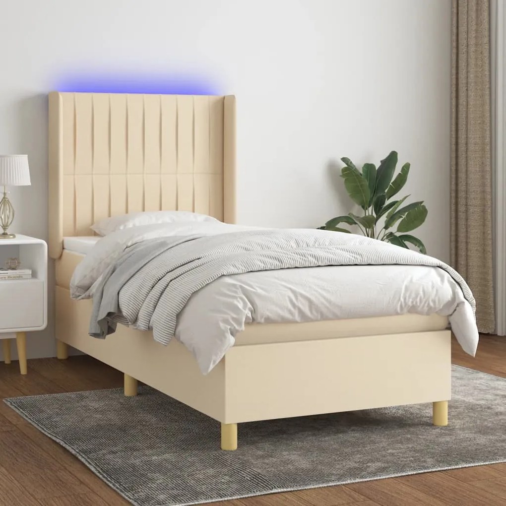 Letto A Molle Con Materasso E Led Crema 90x190 Cm İn Tessuto /
