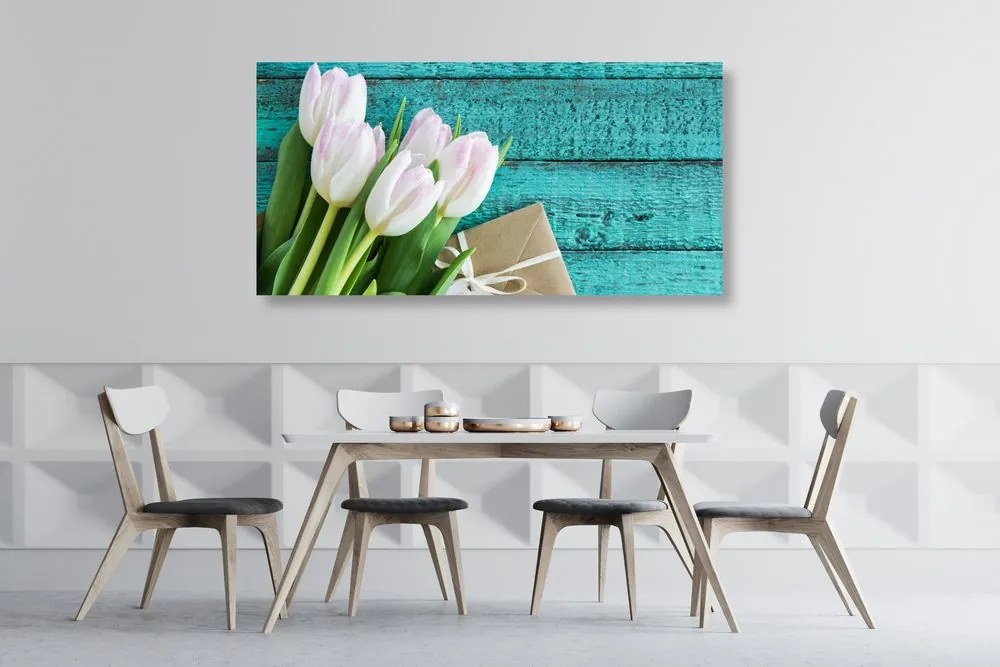 Quadro su tela – Bouquet di tulipani e busta