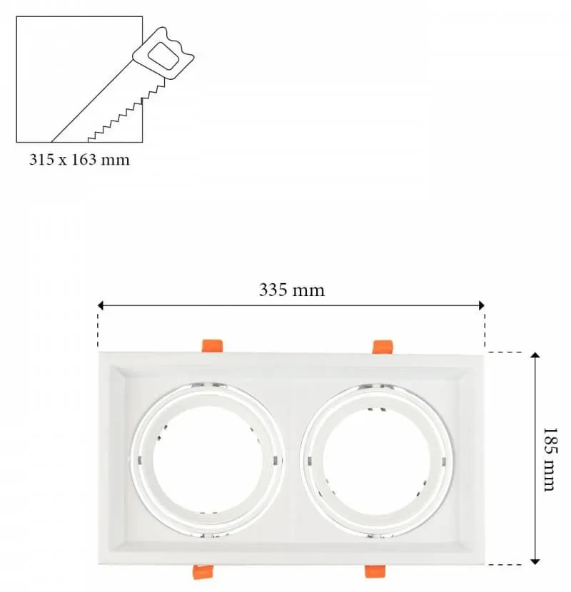 Faro da Incasso Orientabile Bianco - 2 lampade AR111, Foro 315x163mm Compatibili AR111 GU10