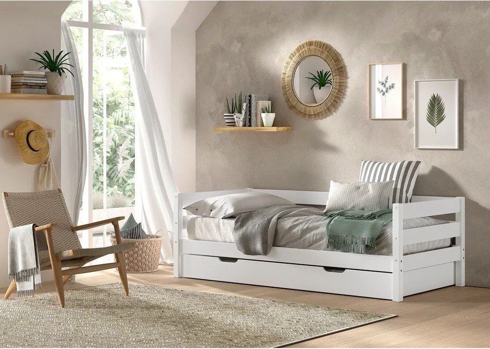 Letto da bambini estraibile bianco in pino massiccio con rete inclusa 90x200 cm Margrit – Vipack