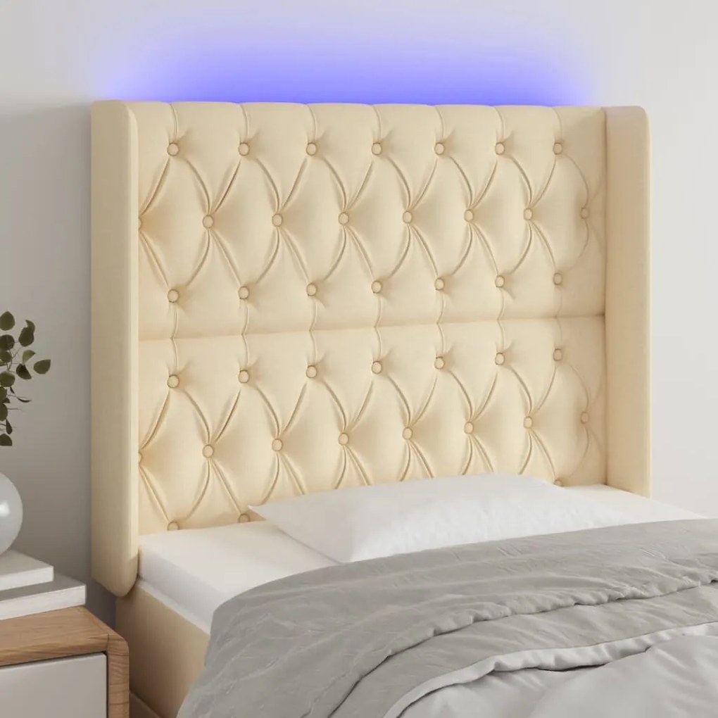Testiera A Led Crema 103x16x118/128 Cm İn Tessuto /