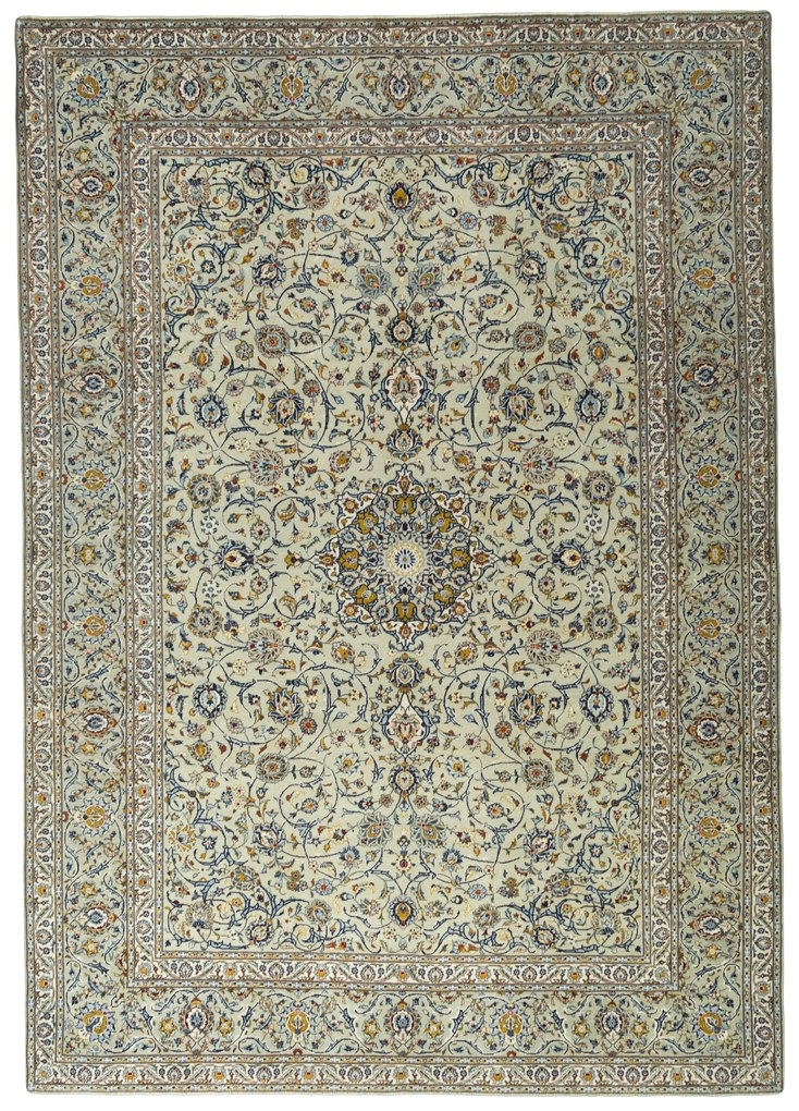 Kashan Tappeto 410 x 290 Verde (Iran) Annodato A Mano
