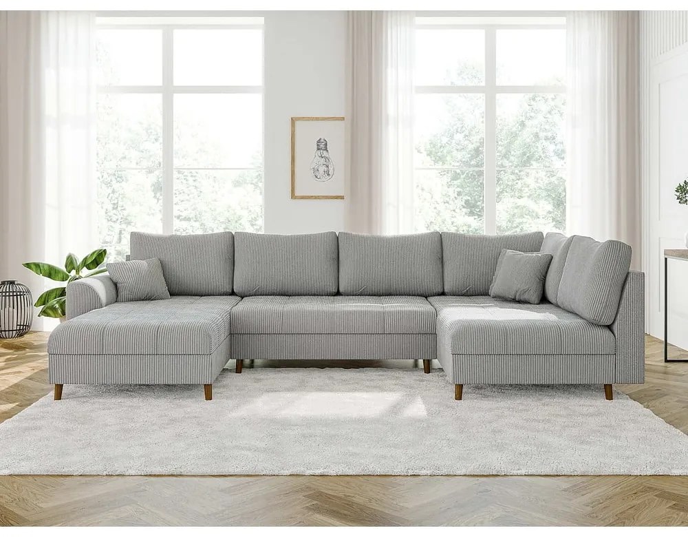 Divano angolare in velluto a coste grigio chiaro (angolo sinistro/U) Ariella - Ropez