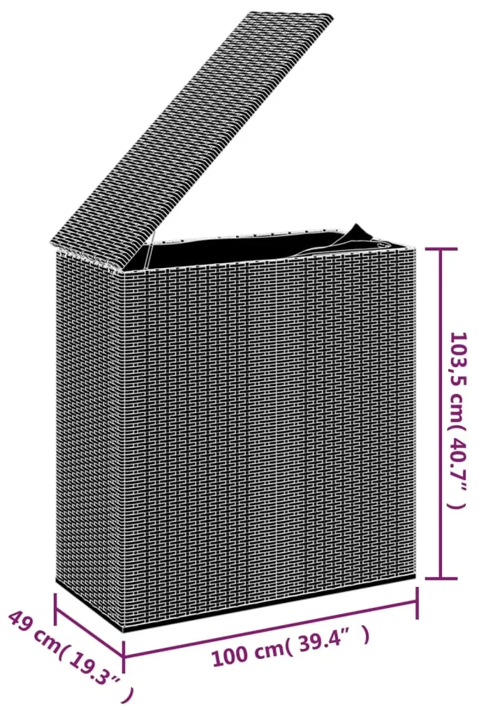 Contenitore da giardino in rattan pe 100x49x103,5 cm marrone