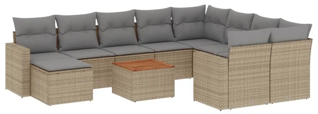 Set divani da giardino 11 pz con cuscini beige in polyrattan