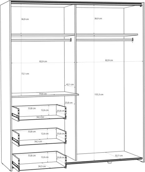Armadio Guardaroba Scorrevole Con Specchio 170x60x200 Cm 3 Cassetti Winn Sabbia