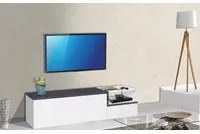 Mobile da soggiorno Porta TV, Made in Italy, Credenza per TV a 2 ante, Porta TV da salotto, cm 160x40h46, Bianco lucido e Ardesia