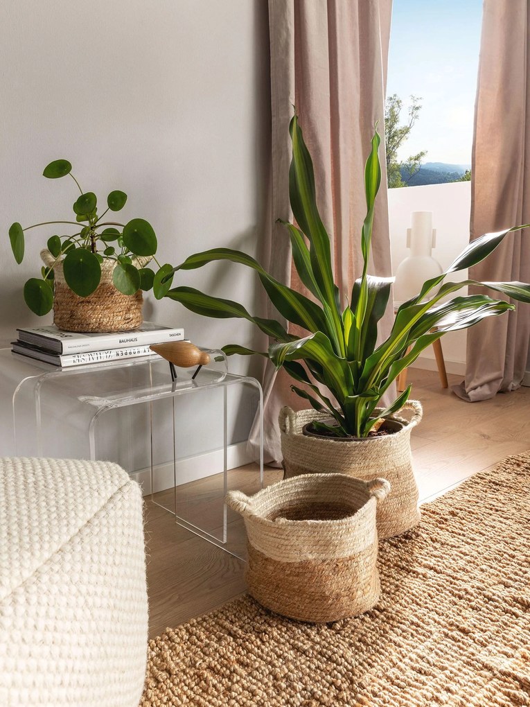 benuta Pure Set cestino (a 3 pezzi) Aylin Crema/Beige ø 110 cm rotondo - Tappeto design moderno soggiorno