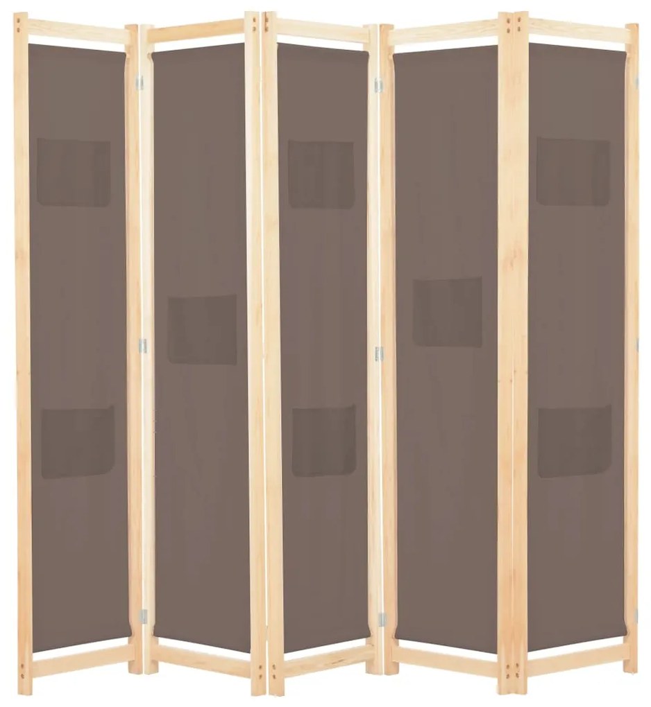 Divisorio a 5 pannelli marrone 200x170x4 cm in tessuto