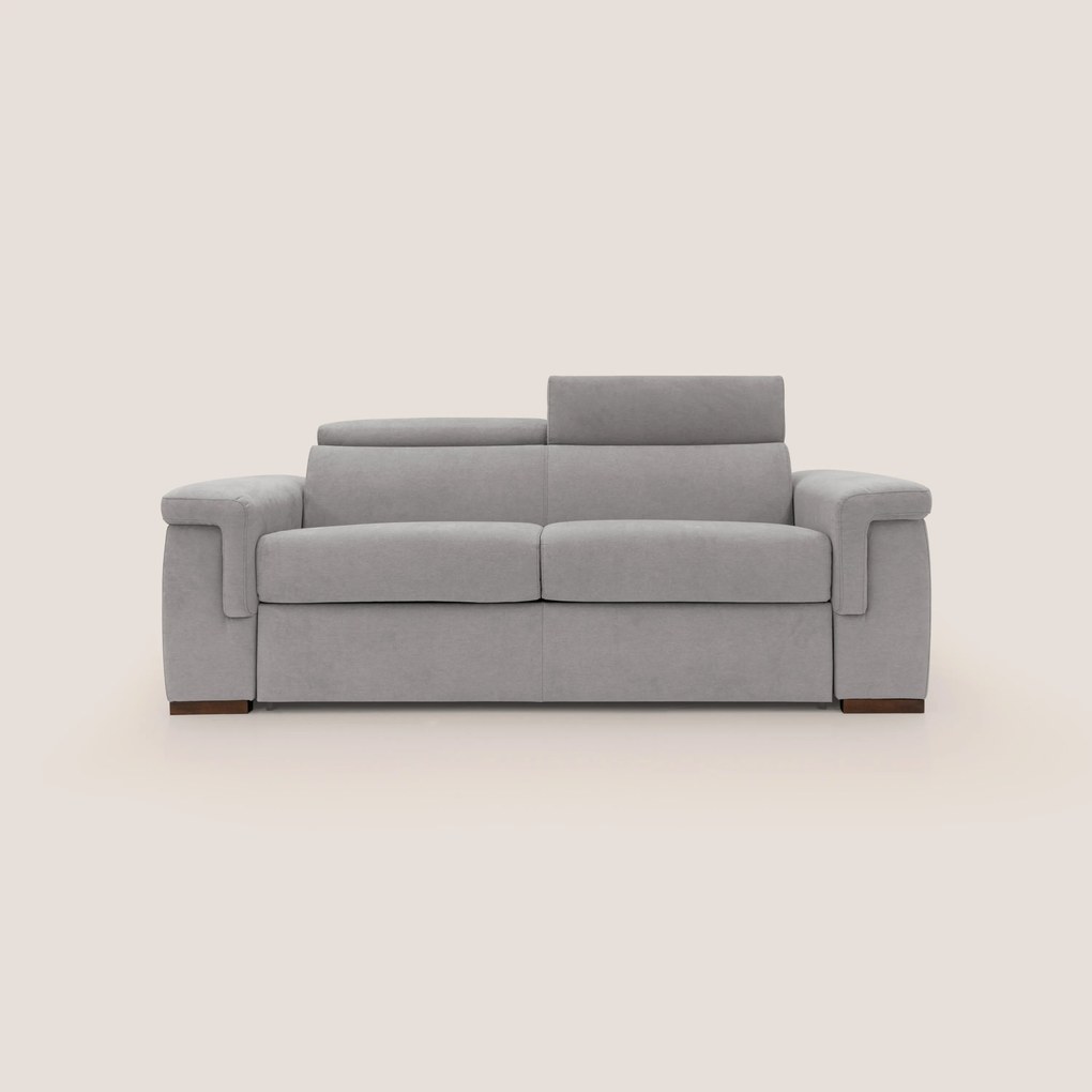 Giunone divano letto con materasso alto 18 cm e poggiatesta reclinabili in tessuto impermeabile T02 grigio chiaro