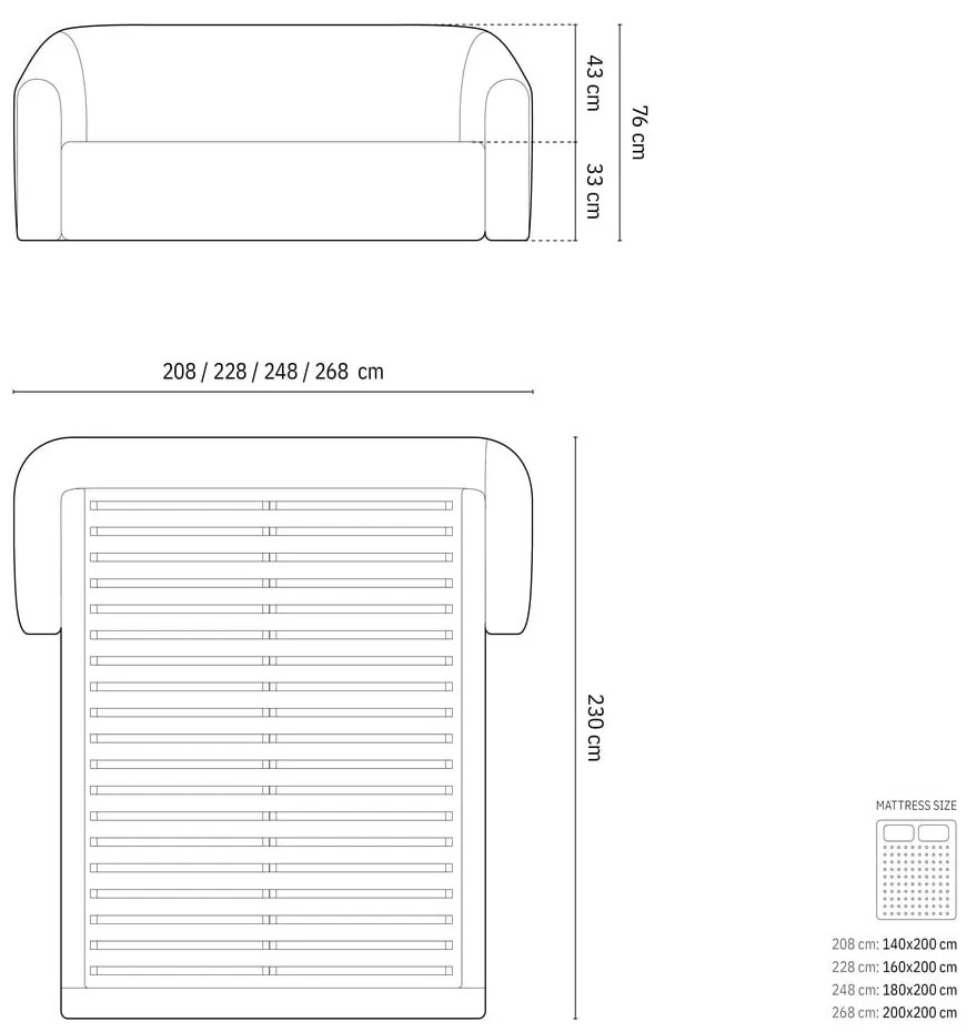 Letto matrimoniale imbottito grigio con contenitore con rete inclusa 140x200 cm Campi – Cosmopolitan Design