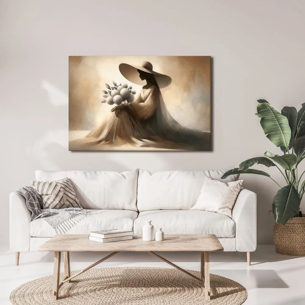 Quadro su tela – Silhouette di donna con fiori