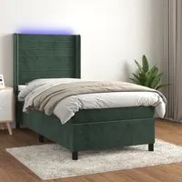 Letto a Molle con Materasso e LED Verde Scuro 90x200cm Vellutocod mxl 75448