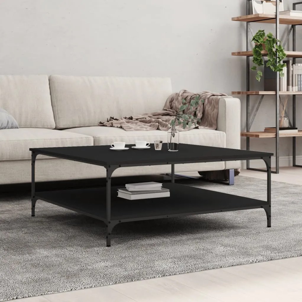 Tavolino Da Salotto Nero 100x100x40 Cm İn Legno Multistrato /