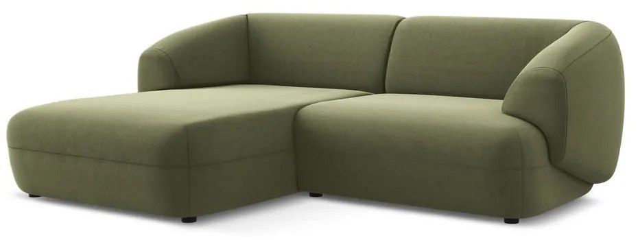 Divano angolare verde (con penisola a sinistra) con rivestimento in velluto Moana – Makamii