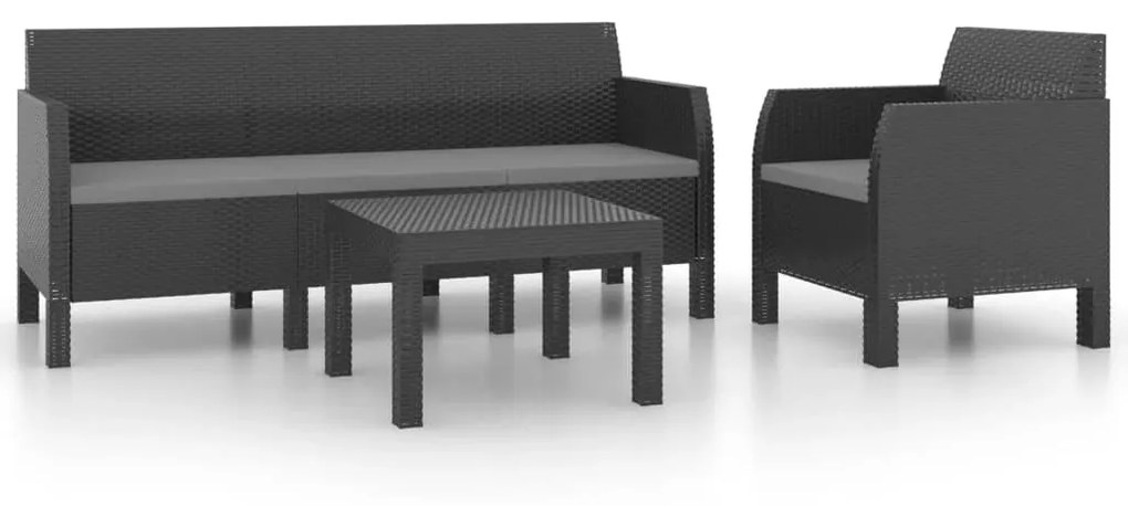 Set divani da giardino 3 pz con cuscini in rattan pp antracite