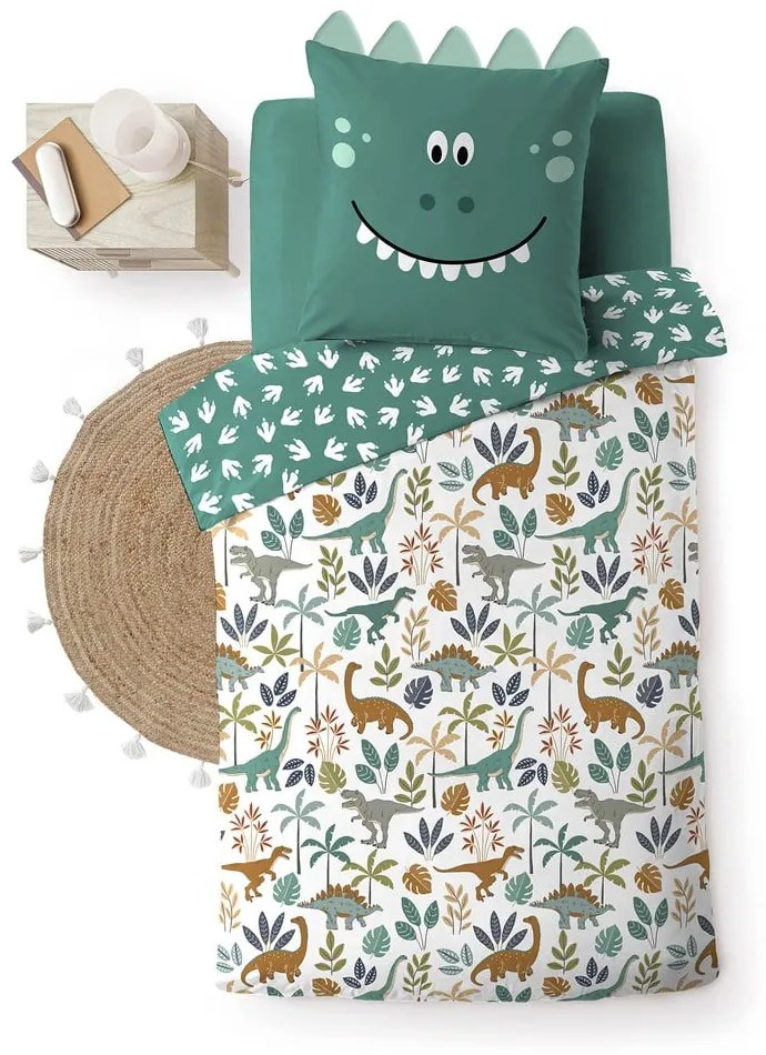 Set copripiumino e federa da bambini bianco/verde in cotone per letto singolo 140x200 cm Dina – douceur d'intérieur