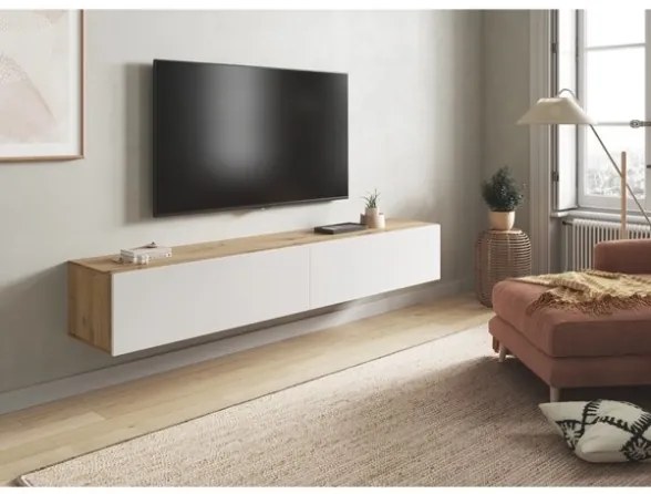 Mobile Soggiorno TV Sospeso 2 Ante 180 Cm Rovere E Bianco Kaway
