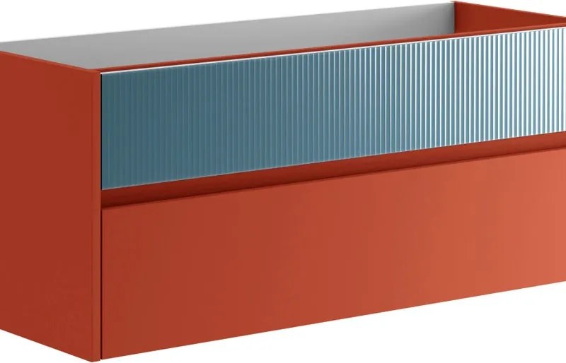 Mobile da bagno sospeso sotto lavabo Niwa 2 cassetti L 119.5 x H 50 x P 45.5 cm paprika e blu pacifico cannettato