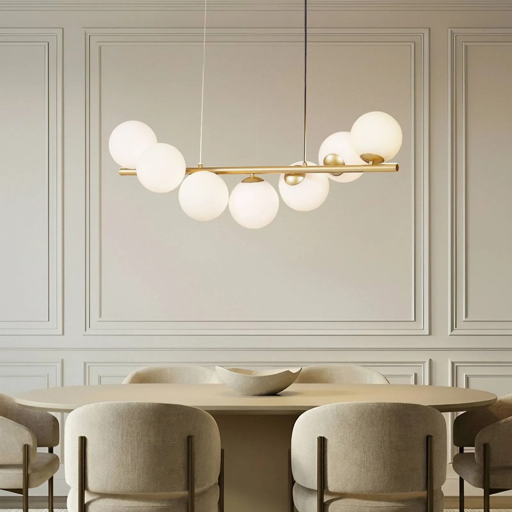 Lampada a sospensione in vetro Isandro Lucande, dimmerabile, Ottone / Oro, Soggiorno / Sala da pranzo, Vetro, Design, Lampada a sospensione