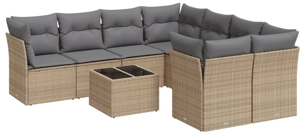 Set divano da giardino 9 pz con cuscini beige in polyrattan