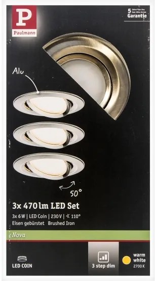 Paulmann 93483 - SET 3xLED/6,5W IP23 Faretto bagno dimmerabile NOVA 230V