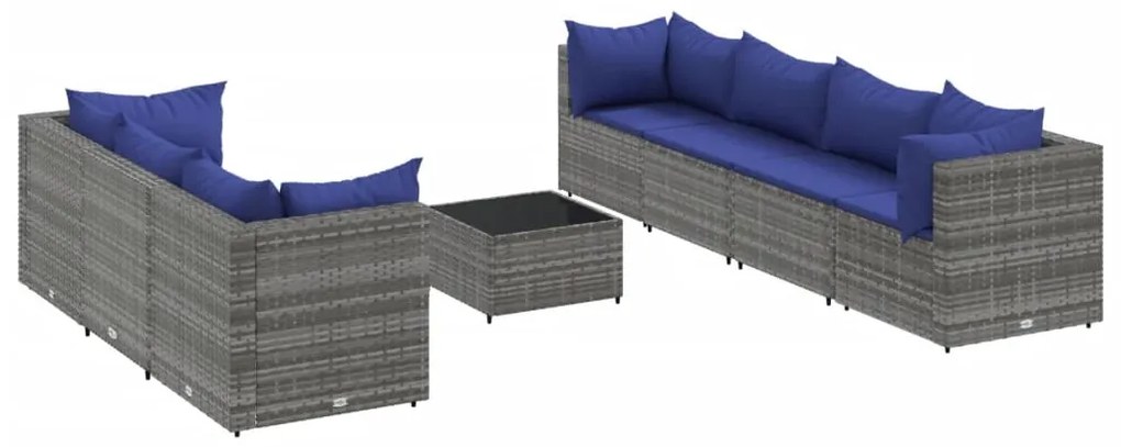 Set divani da giardino 8 pz con cuscini in polyrattan grigio