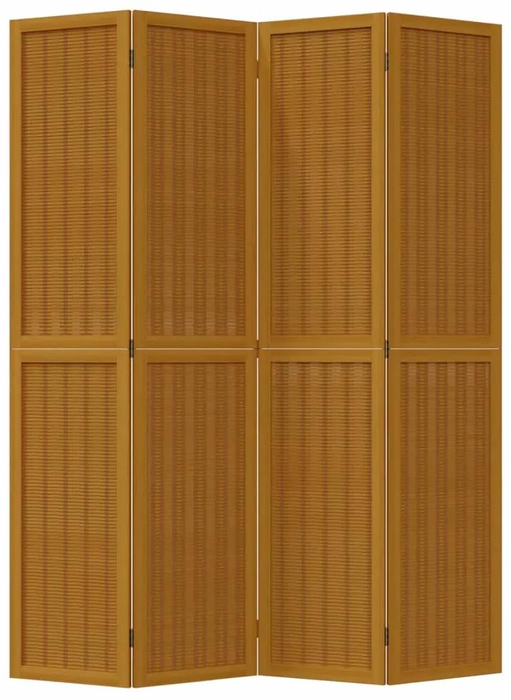 Divisorio ambienti 4 pannelli marrone legno massello paulownia