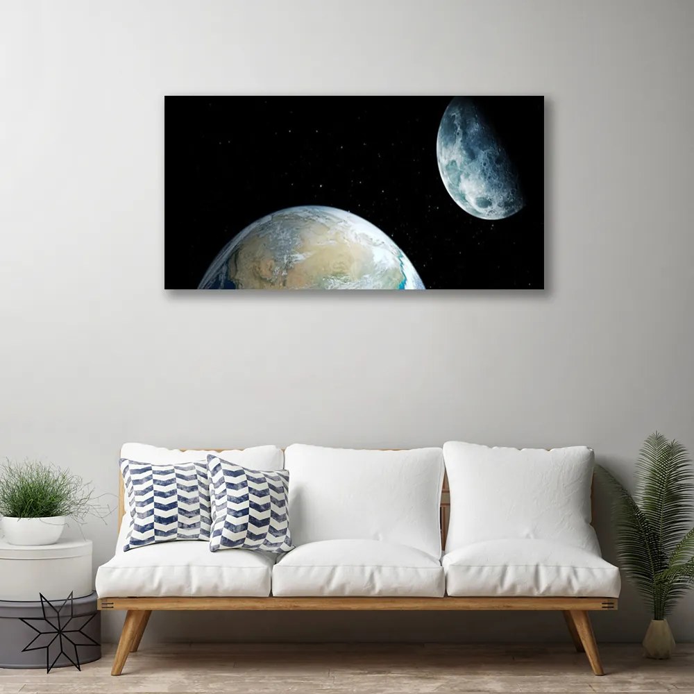 Quadro su tela Luna Terra Cosmo 100x50 cm