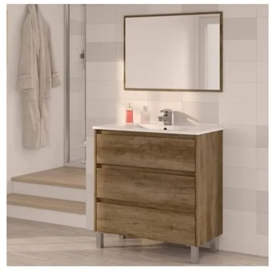 Mobile bagno 80 cm con lavabo e specchio rovere - Dakota 96249