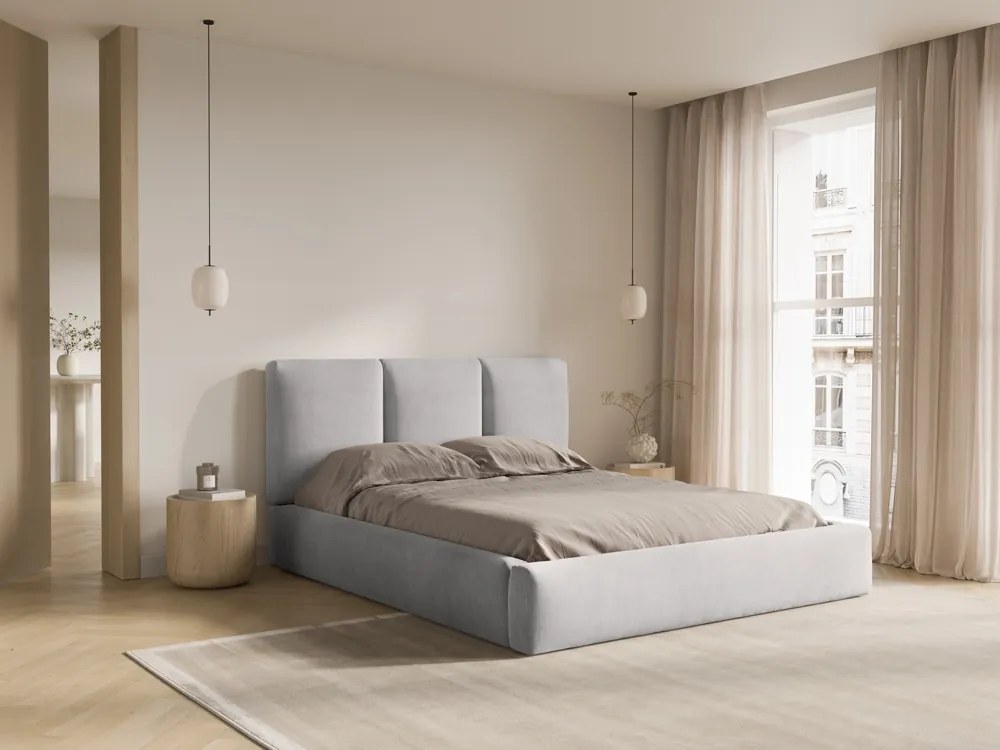 Letto contenitore Nicolas con testiera in tessuto chenille – 200x200 cm