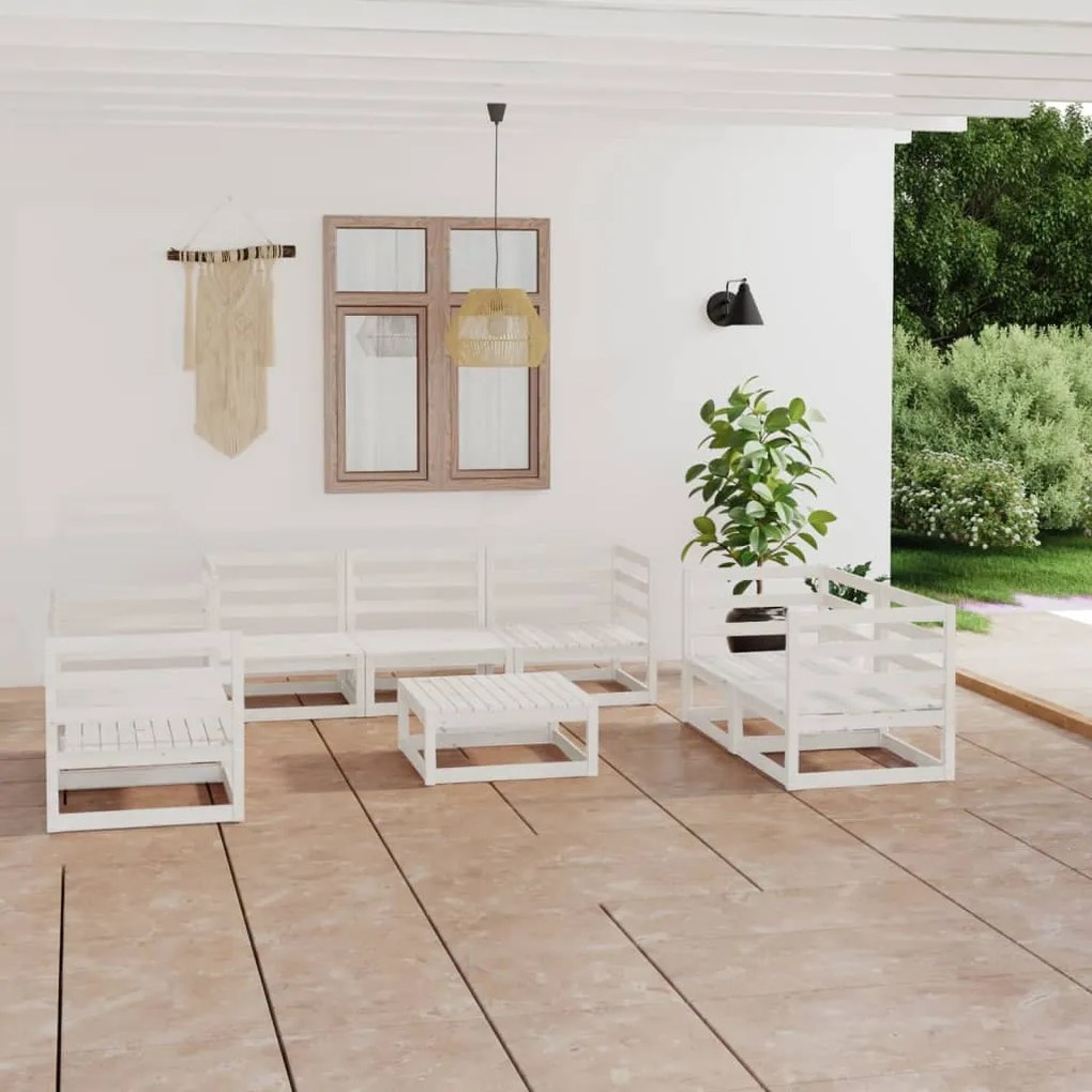 Set Divani da Giardino 8 pz Bianco in Legno Massello di Pino