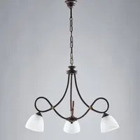 Lampadario 3 Luci Ferro Battuto Laccato Nero e Ruggine Vetro Bianco Serie Dallas