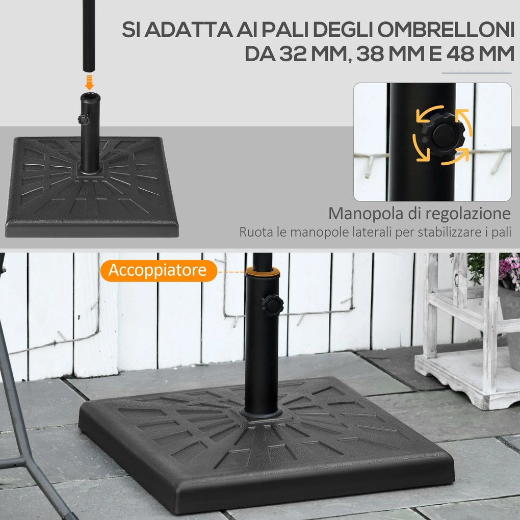 Base per Ombrellone da Giardino Ø32 a Ø48 51x51x32 cm in Resina e Acciaio Nero...