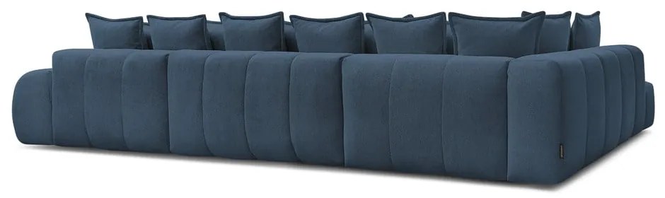 Divano angolare blu scuro allungabile e con contenitore (penisola a sinistra/a U) con rivestimento in ciniglia Everest – Bobochic Paris