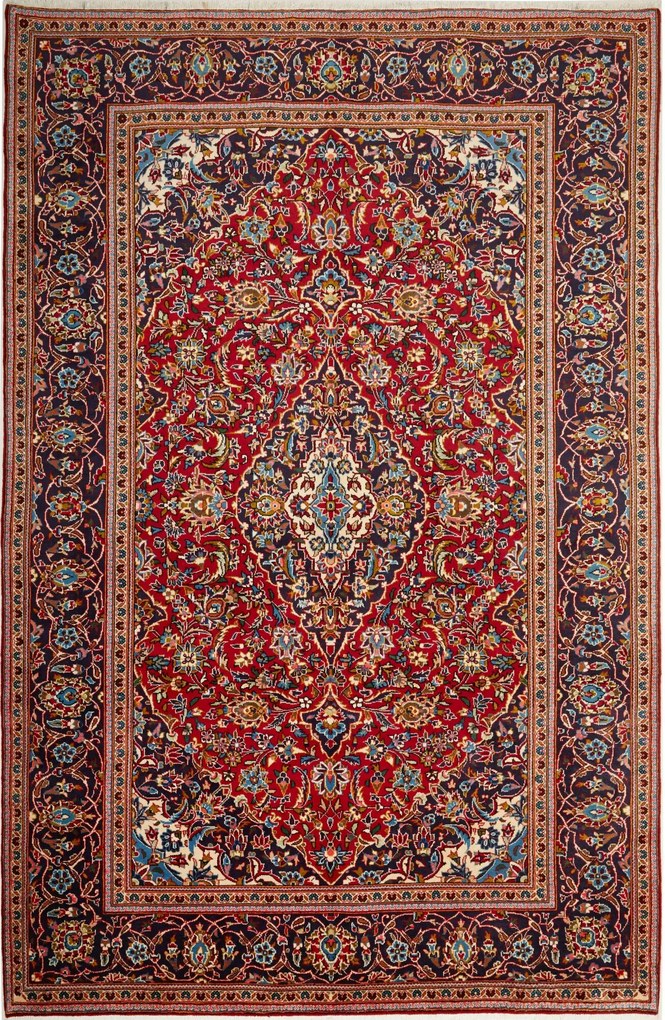 Kashan Tappeto 300x200 Blu (Iran) Annodato A Mano