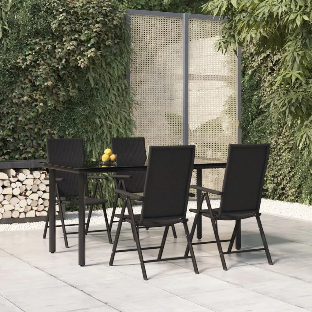 Set da pranzo da giardino 5 pz nero in polyrattan