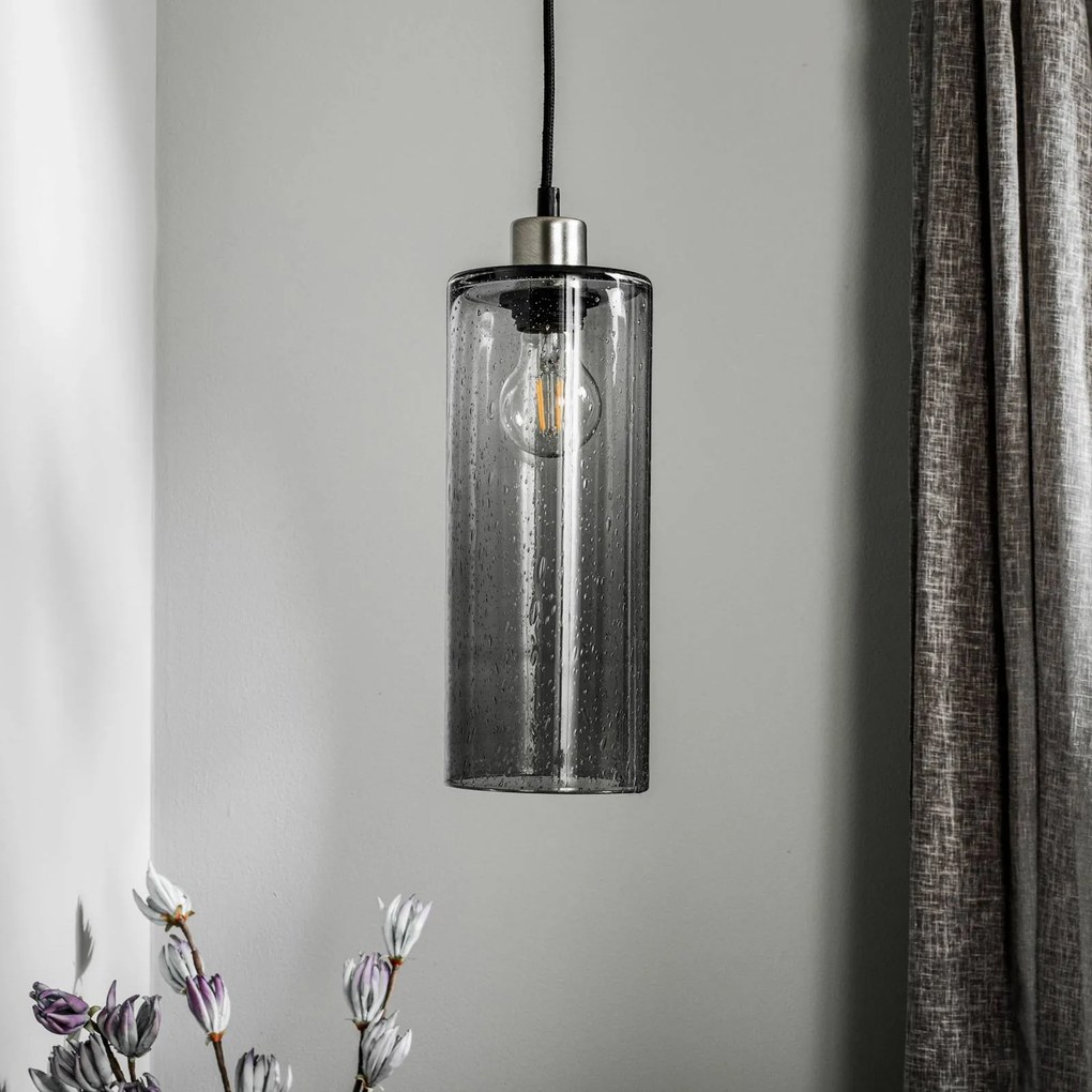 Solbika Lighting Lampada a sospensione Soda cilindro in vetro grigio fumo Ø 12 cm
