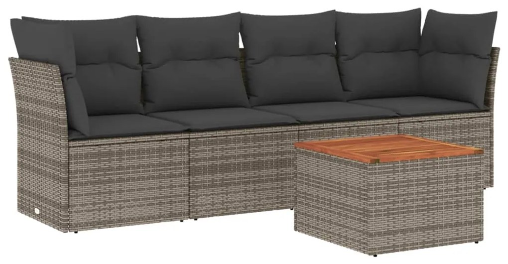 Set Divano da Giardino 5 pz con Cuscini Grigio in Polyrattan