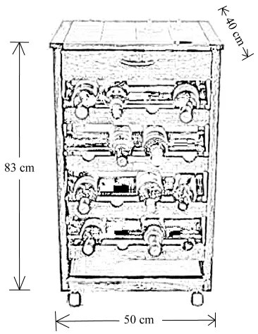 Carrello cantinetta LANDHELL in legno massello e piano in mattonelle NATURALE