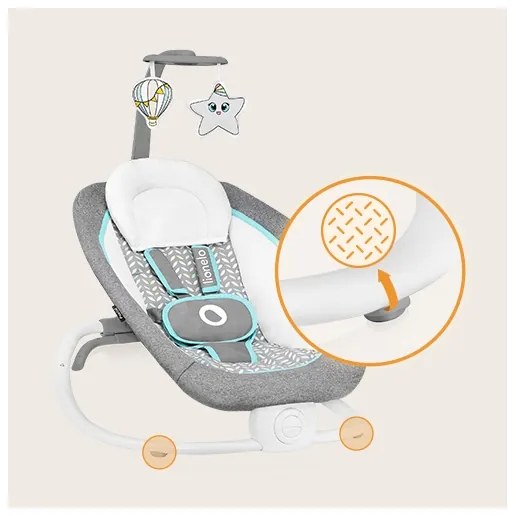 Lionelo - Dondolo vibrante per bambini con melodia PASCAL 2xAA grigio/turchese