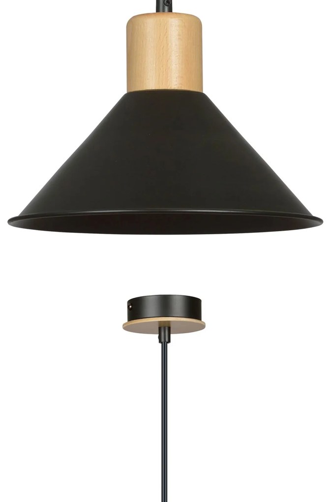 Sospensione Nordica 1 Luce Rowen In Acciaio Nero E Legno